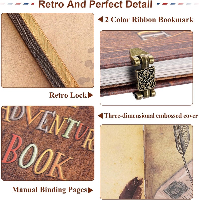 Tpudn My Adventure Book Scrapbook 124 Pages Retro Style Embossed Photo Album,DIY Handmade Memory Travel Diary Photo Scrapbook for Couples,Anniversary,Wedding,Valentines Day Gifts(Brown) - Image 4